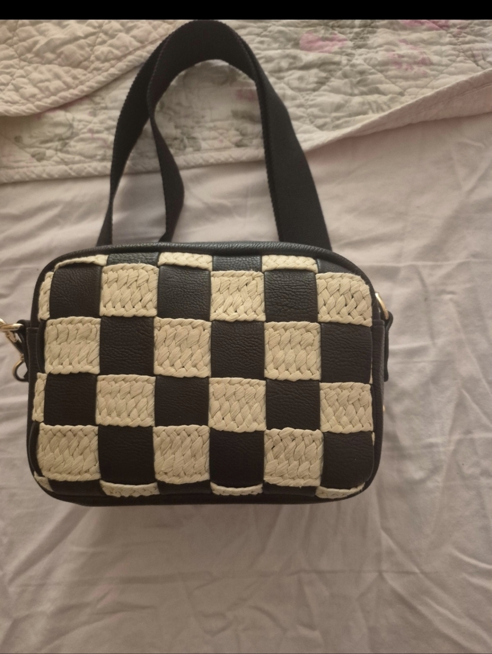 Black and Cream Woven Check Crossbody Bag - NWOT
